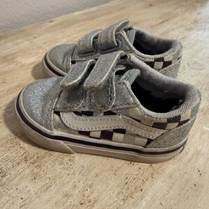 Silver glitter and black and white check toddler vans